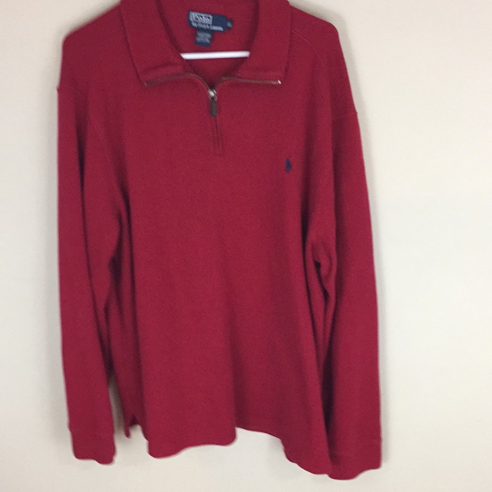 Polo Ralph Lauren Red Ribbed Cotton 1/4 Zip Sweater Shirt Size XL